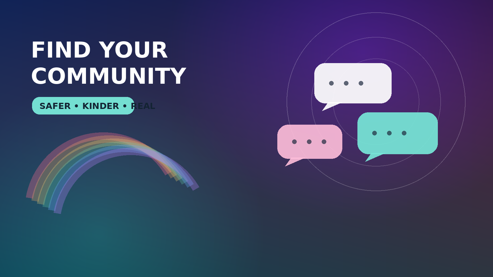 Original illustration of friendly digital conversations in a colorful, welcoming community